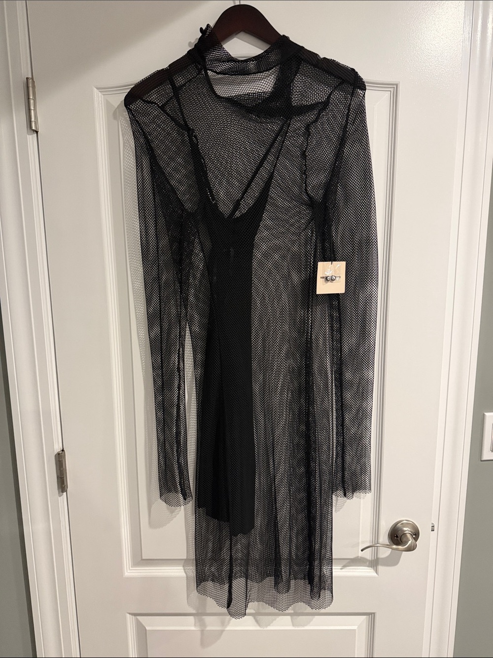 superdown Black Sheer Mesh Long-Sleeve Slip Dress